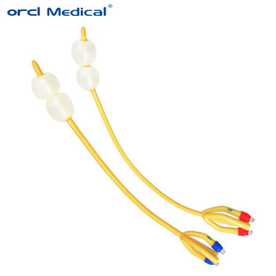 4 Way Double Balloon Foley Catheter สีซิลิโคนที่เคลือบด้วยสีซิลิโคนใช้ครั้งเดียว ความยาว 40 ซม